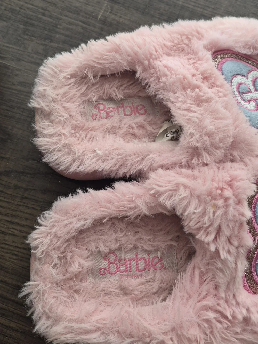 Barbie Pink Fuzzy Heart Slip-On Slippers Size 11/12